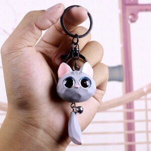 Cute Cartoon 3D Big-Eyed Cat Head Keychain